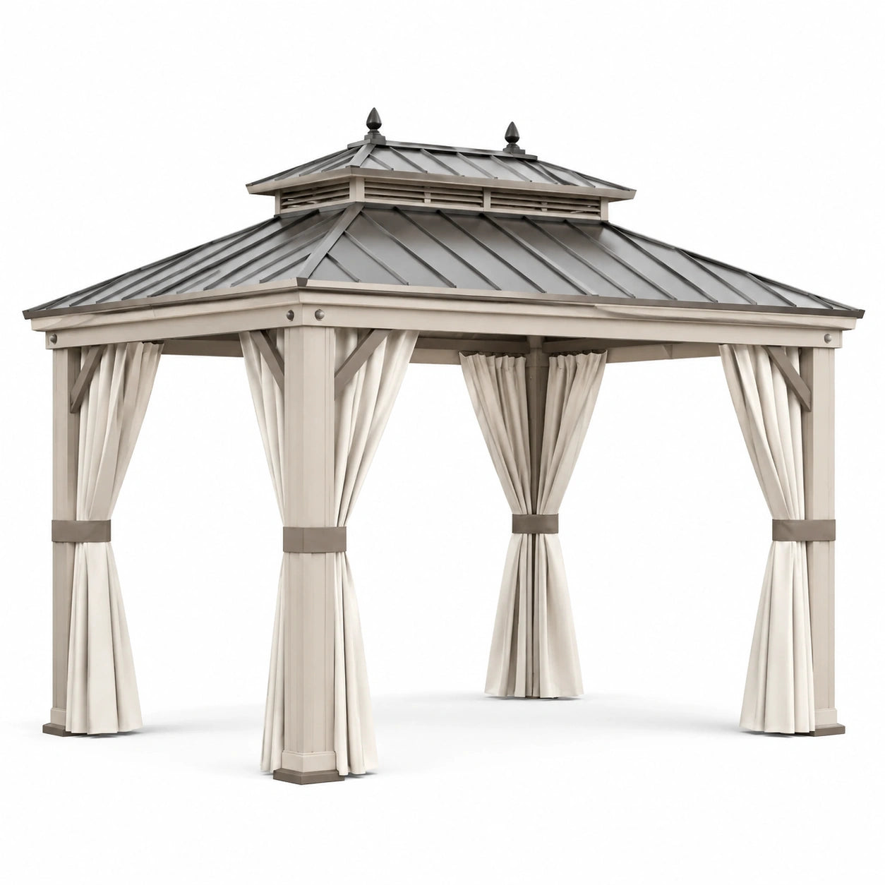Gartenpavillon Aluminium mit Stahl-Dach und Polyester-Vorhängen
