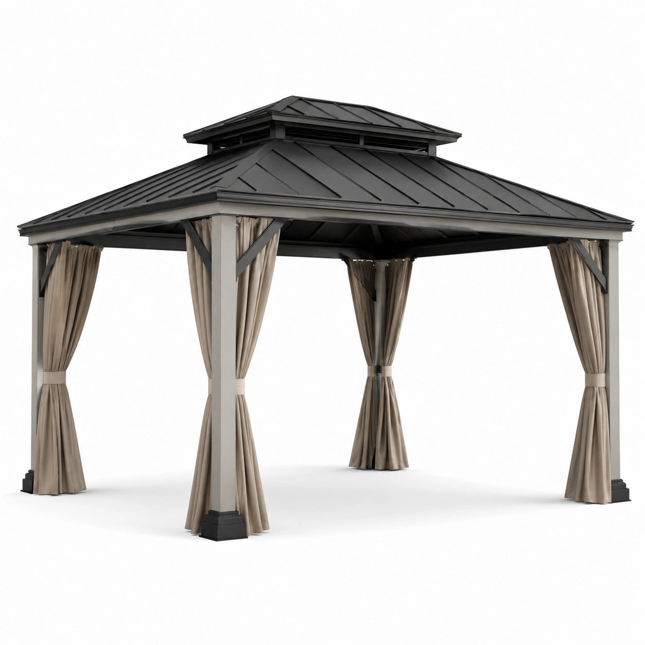 Aluminium Gartenpavillon Schwarz mit Vorhängen 3x4m