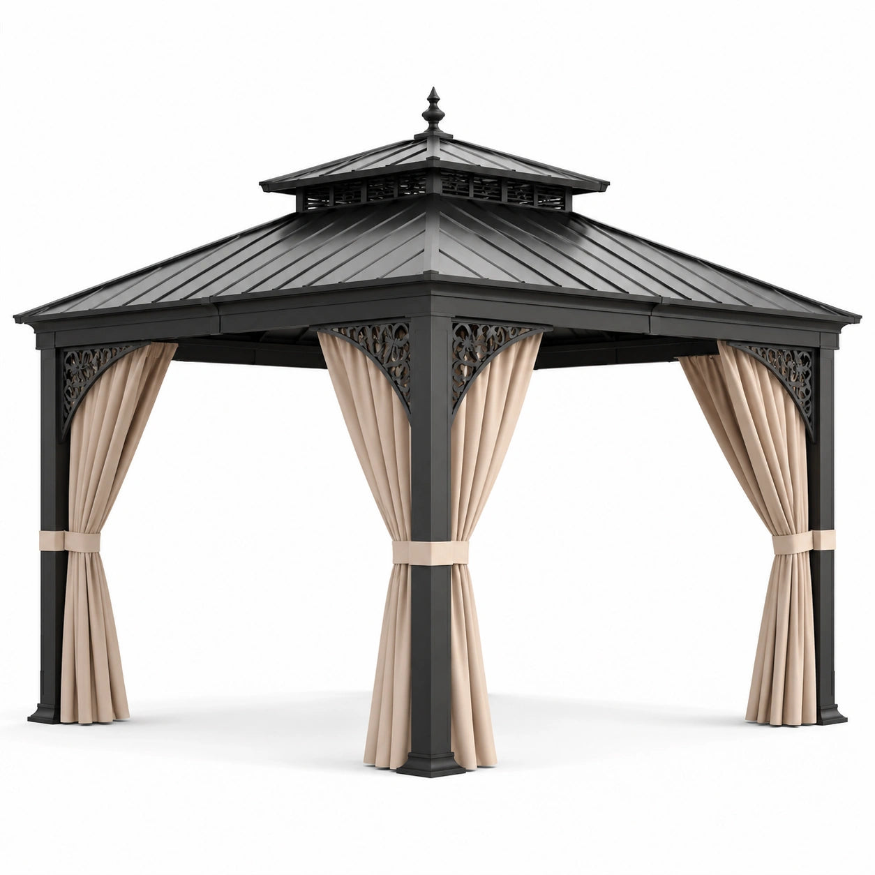 Aluminium Pavillon mit Stahl-Dach Beige Vorhänge 3x3m