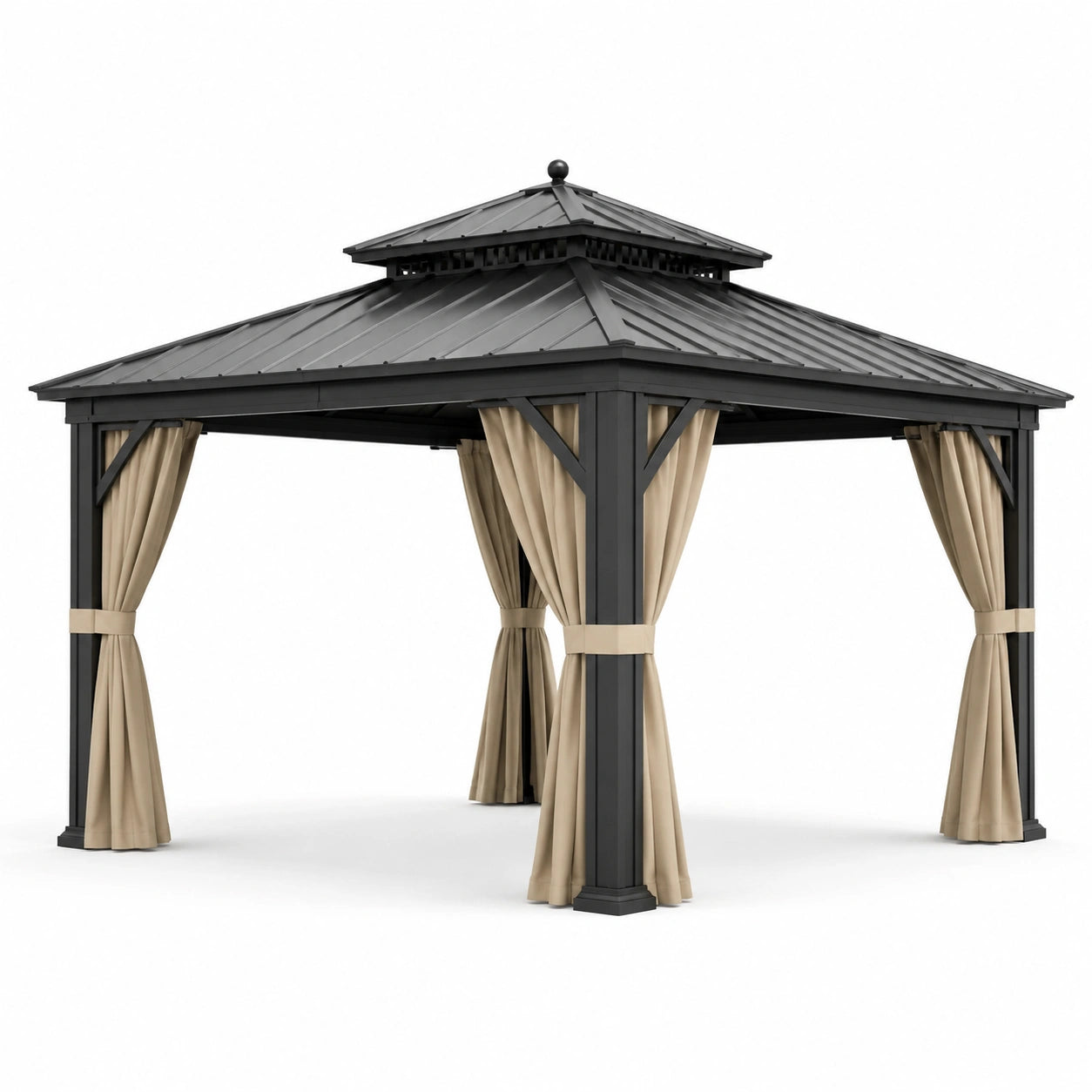 Gartenpavillon aus Aluminium und Stahl mit Polyester-Vorhängen