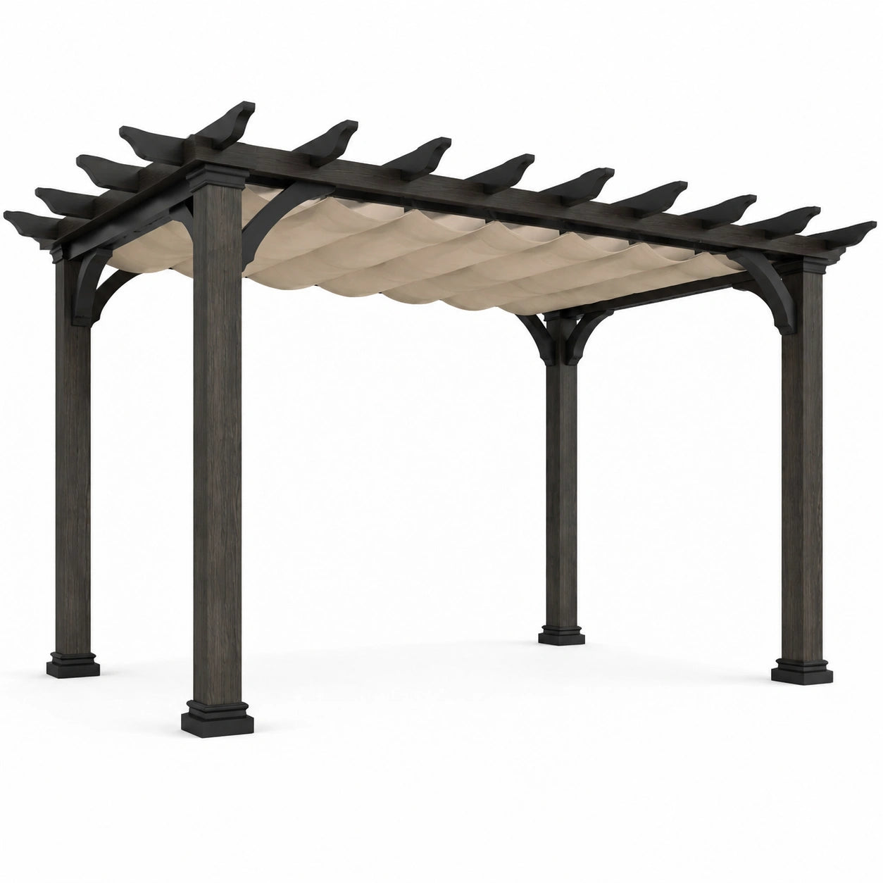 Holz Pergola mit Polyester-Abdeckung Dunkelbraun/Beige 300x300cm
