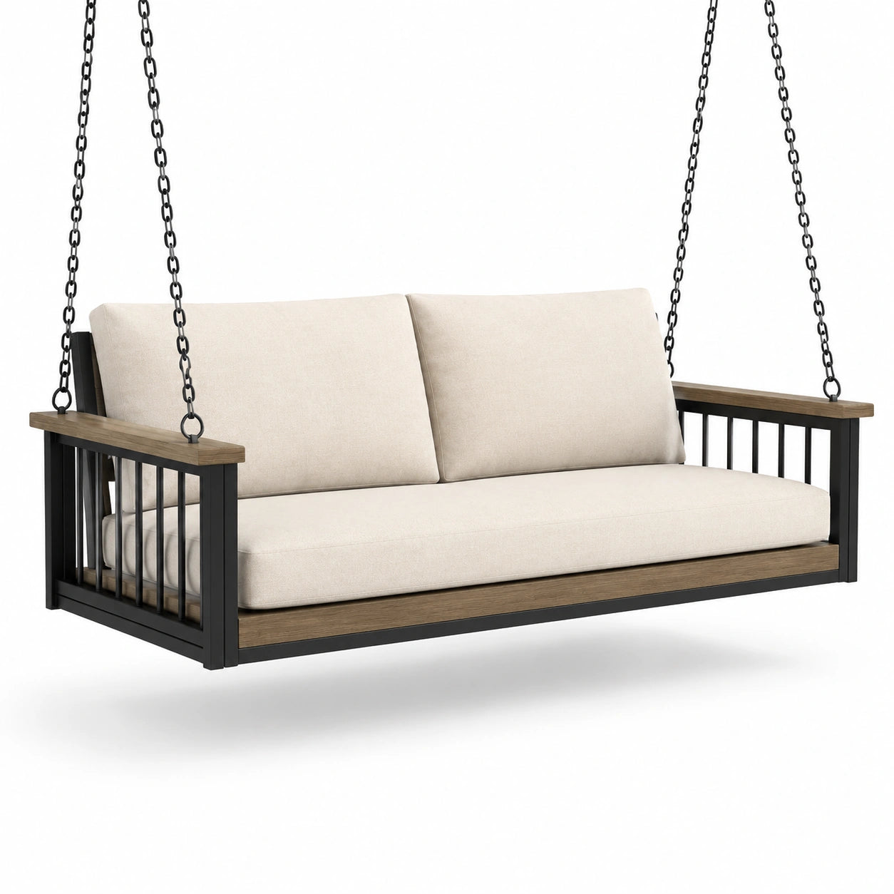 Metall-Holz Schaukelbank mit Stahlketten Beige