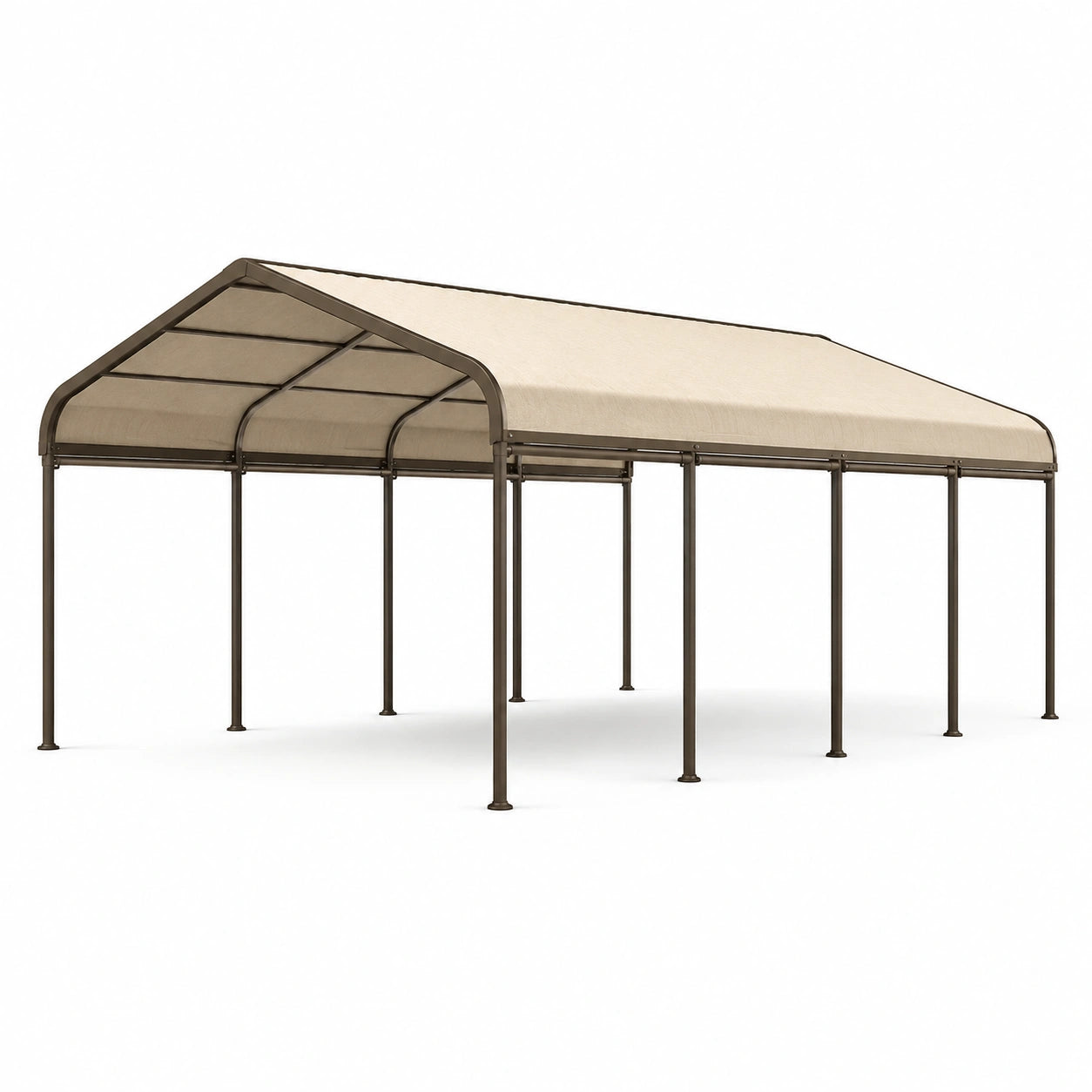 Metall Carport mit Polyestergewebe Überdachung Beige 600x300x250cm