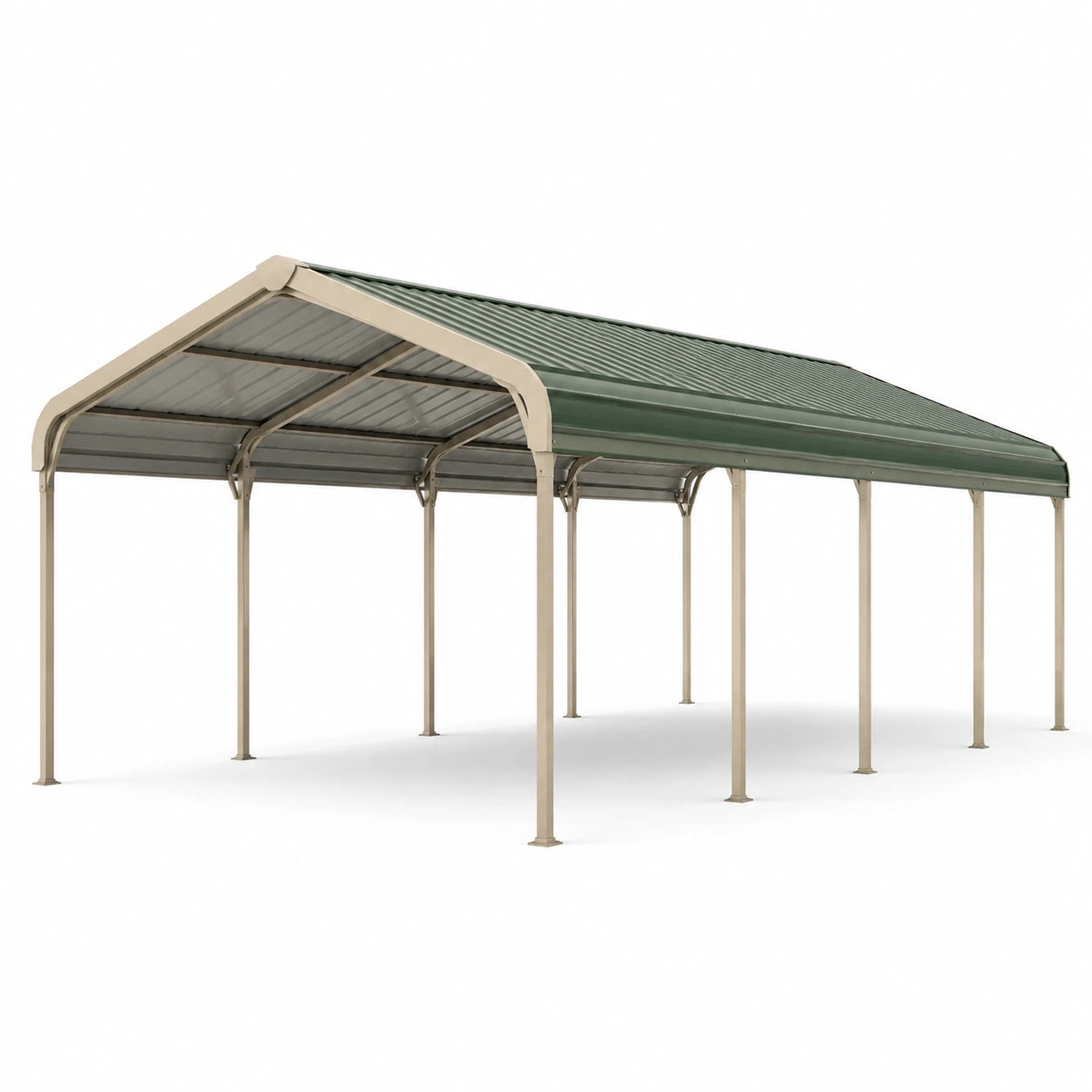 Stahl Carport mit verzinktem Stahlrahmen und grünem Dach