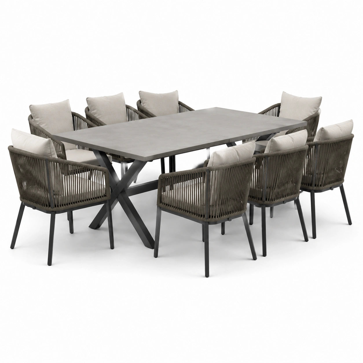 Outdoor Essgruppe Aluminium Tisch mit Keramikplatte und 8 Stühlen