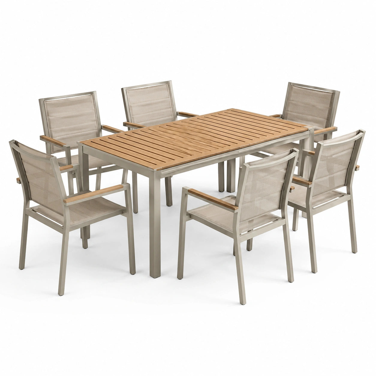 Garten-Essgruppe aus Teakholz und Edelstahl für 6 Personen