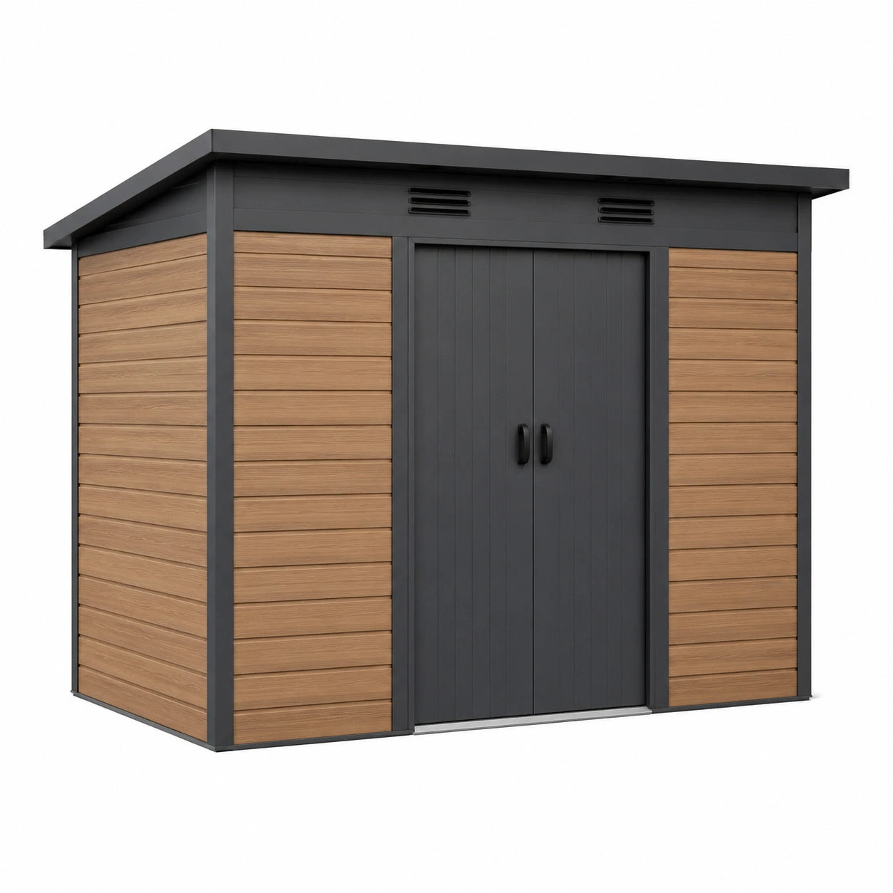 Metall-Gartenhaus mit Holzoptik