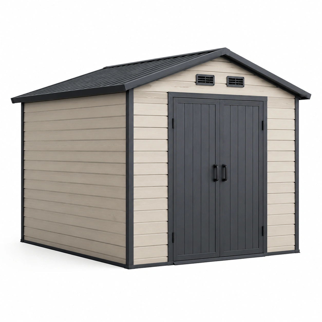 Kunststoff Gartenhaus Polypropylen Beige/Grau mit Doppeltür 230x200x215 cm