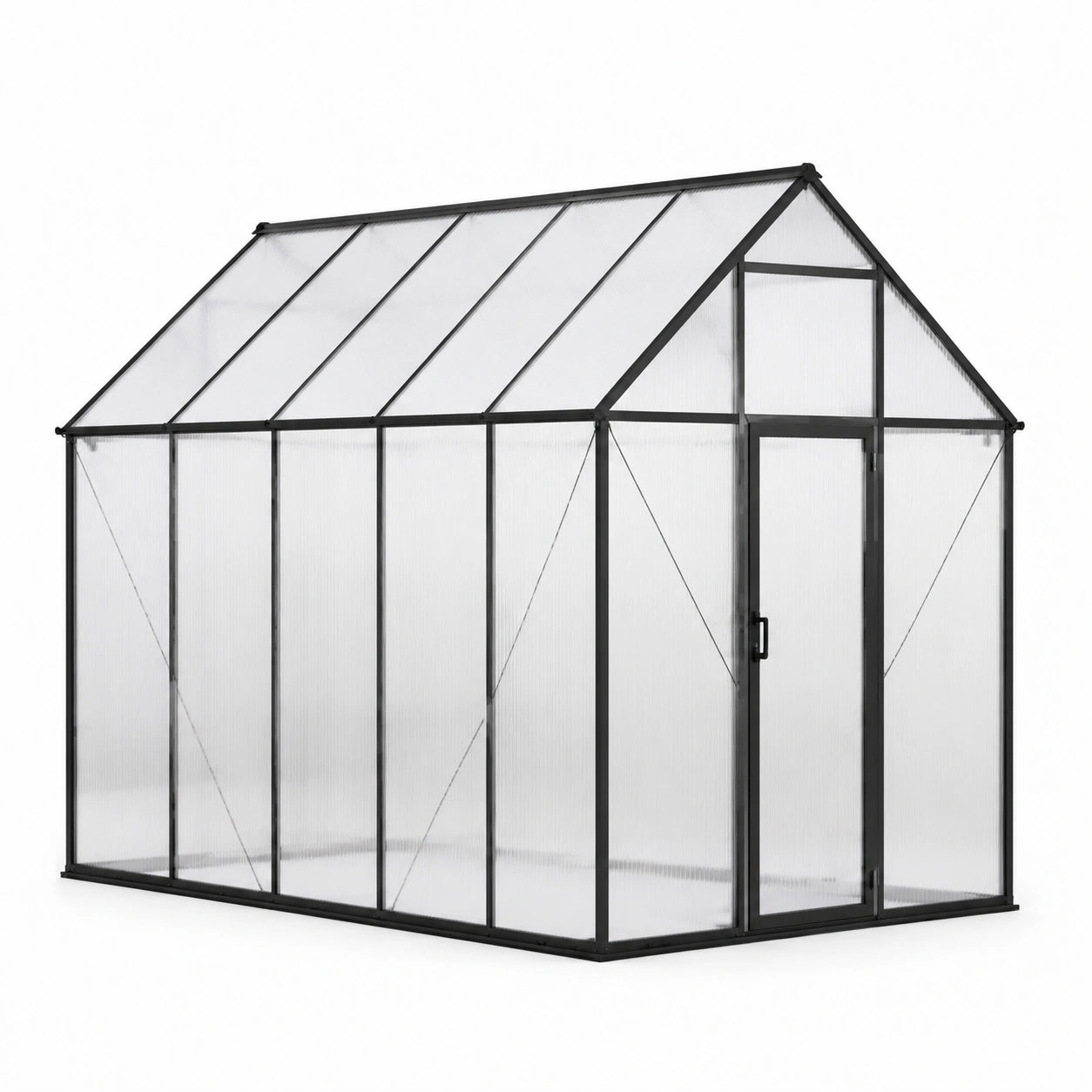 Gewächshaus aus Polycarbonat und Aluminium Schwarz 250 x 190 x 195 cm
