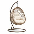 Hängesessel aus Stahlrahmen mit PE-Rattan Geflecht Beige mit Kissen