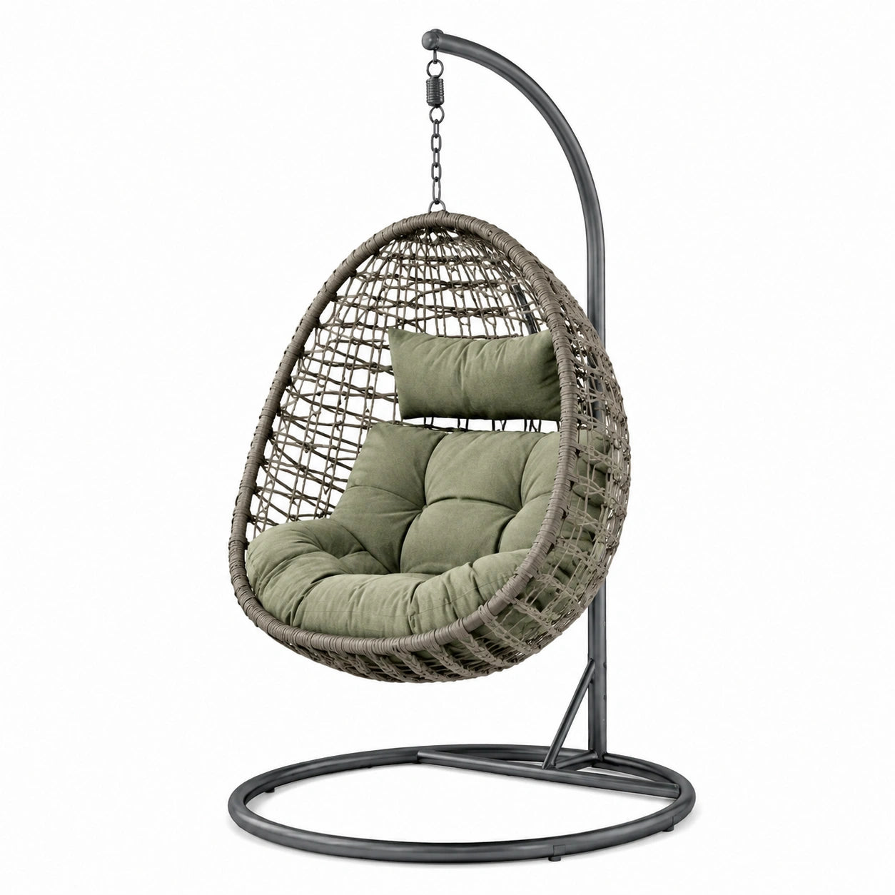 Hängesessel Polyrattan Olivgrün mit Stahlrahmen