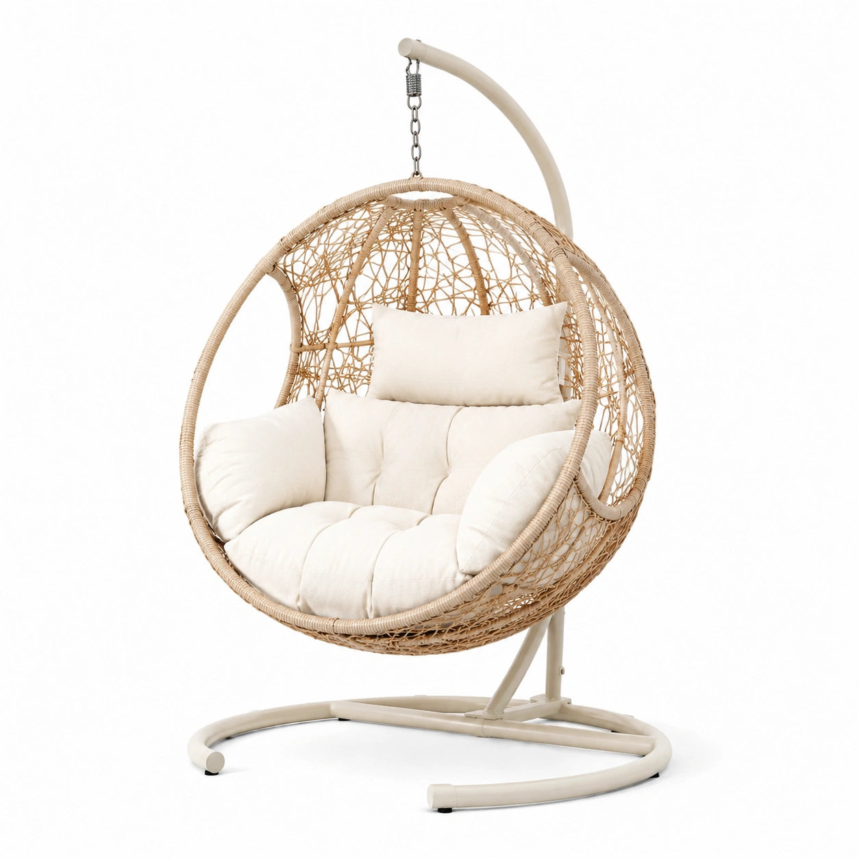 Hängesessel PE-Rattan Beige mit Stahlgestell