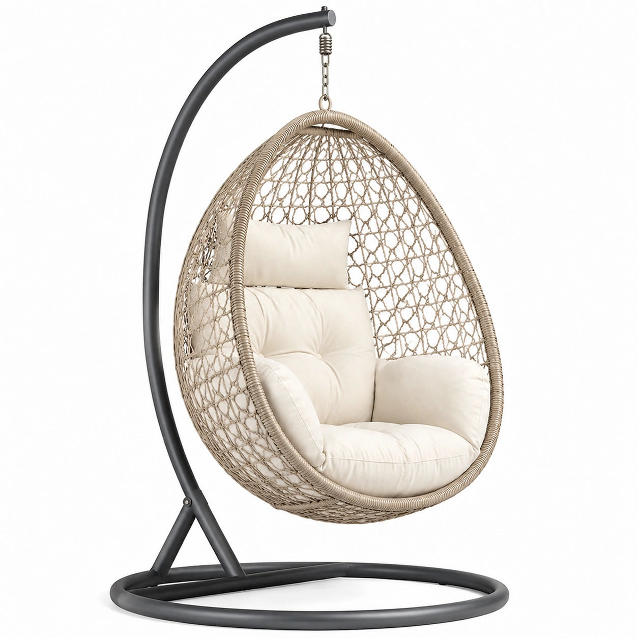 Hängesessel mit Stahlrahmen und Polyrattan Beige