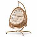 Rattan Hängesessel mit Stahlgestell und Polyesterkissen, Braun/Beige